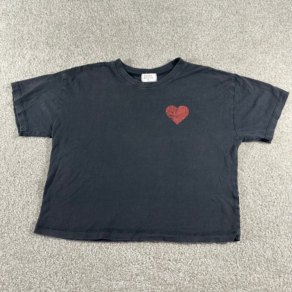 Urban Nation I Heart My Attitude Problem Crop Top Faded Black XS Graphic Tee